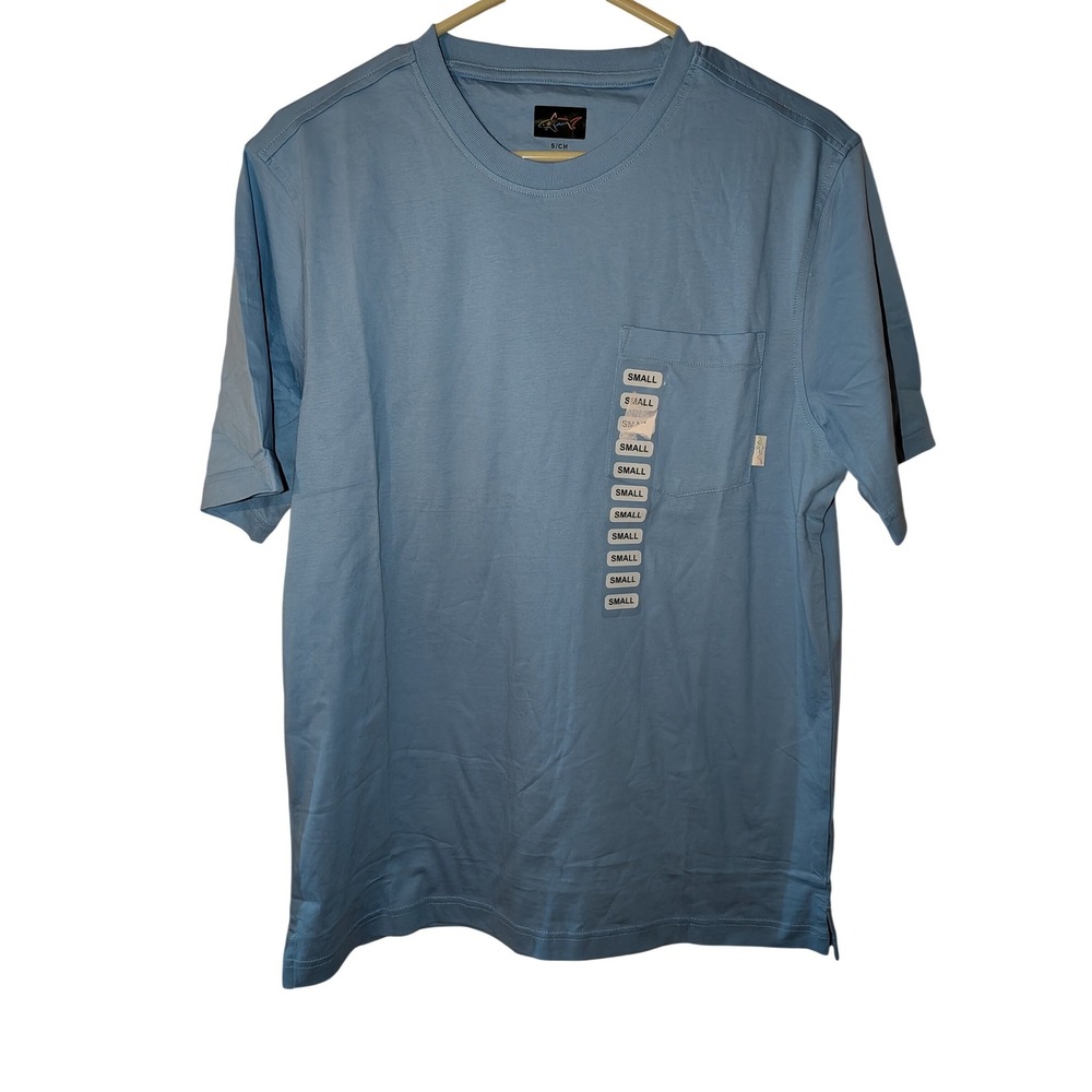 Greg Norman Shark‎ Mens Blue Pocket Tee Shirt Short Sleeve Cotton Small NEW